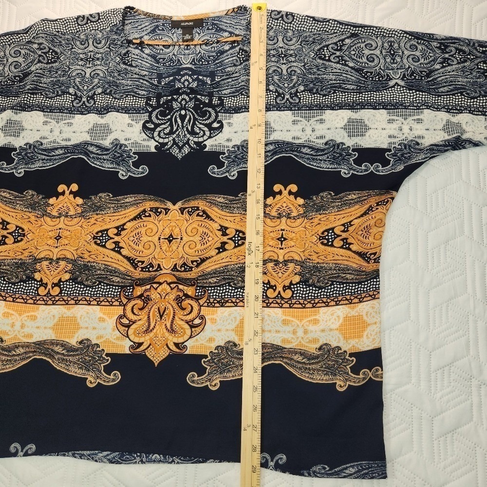 Alfani Blouse Women Navy White Orange Loose Flowy Fit Airy Boho 14W Peasant - Picture 11 of 11